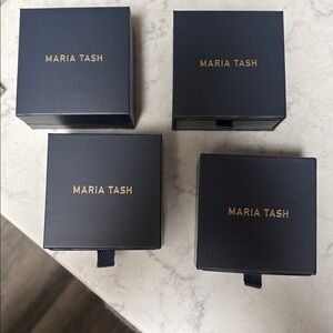 Maria Tash Navy and Gold Jewelry Box Lot of 4 and Grey Pouch